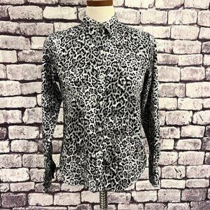 Chaps Button Down Black, Gray & White Long Sleeve Blouse Size PM